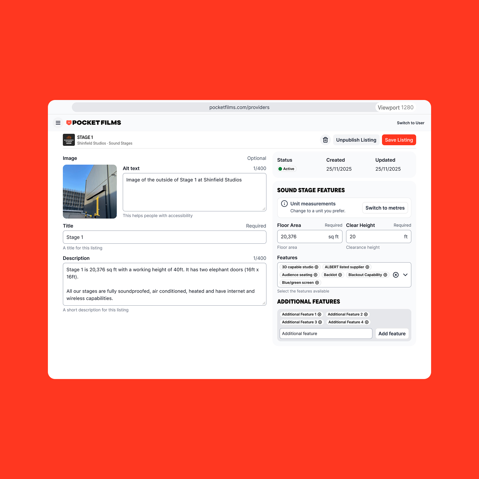 Pocket Films: Listing creation interface